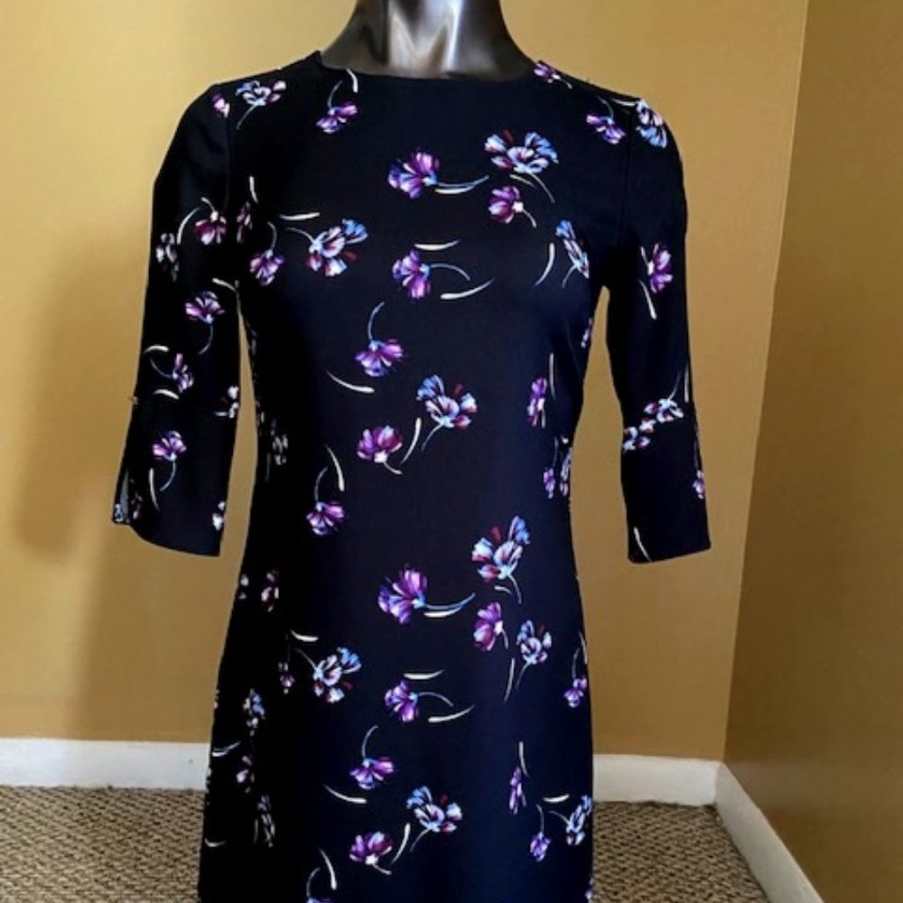 Banana Republic Dress size 0P Petite Black Short Shift Dress 3/4 Bell Sleeve NEW